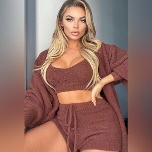 FASHIONNOVA Living In It Cozy 3 Piece Set - Brown